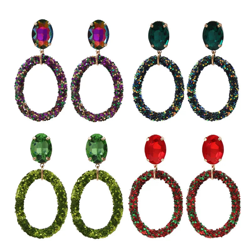 Crystal Pendant Earrings Colorful Party Statement Jewelry Gift