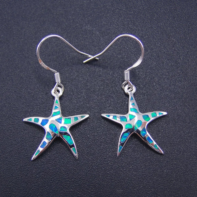 925 Silver Starfish Opal Drop Earrings with Fire Opal for Women Gift