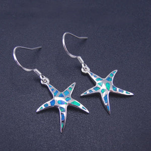 925 Silver Starfish Opal Drop Earrings with Fire Opal for Women Gift