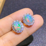 Opal Earrings Silver 925 6*8MM Oval Gemstones Women Anniversary Gift