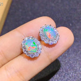 Opal Earrings Silver 925 6*8MM Oval Gemstones Women Anniversary Gift