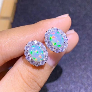 Opal Earrings Silver 925 6*8MM Oval Gemstones Women Anniversary Gift