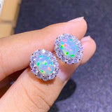 Opal Earrings Silver 925 6*8MM Oval Gemstones Women Anniversary Gift