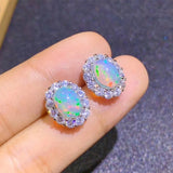 Opal Earrings Silver 925 6*8MM Oval Gemstones Women Anniversary Gift
