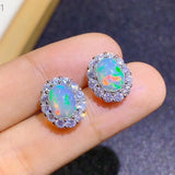 Opal Earrings Silver 925 6*8MM Oval Gemstones Women Anniversary Gift