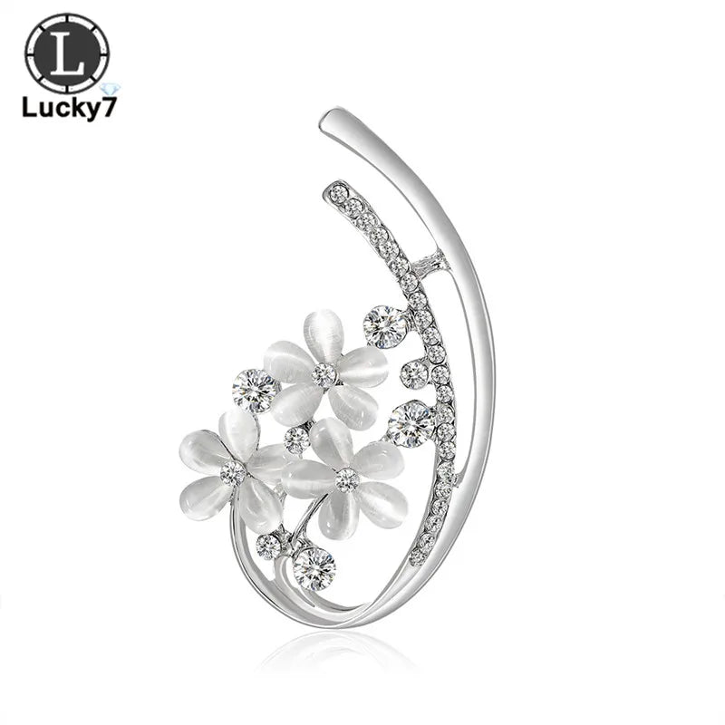 Opal Flower Brooch Rhinestone Alloy Brooch Clothing Accessories