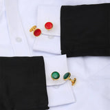 Opal Mens Cufflinks Golden Round Whale Back Closure Shirt Suit Jewelry