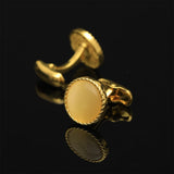 Opal Mens Cufflinks Golden Round Whale Back Closure Shirt Suit Jewelry