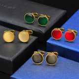 Opal Mens Cufflinks Golden Round Whale Back Closure Shirt Suit Jewelry