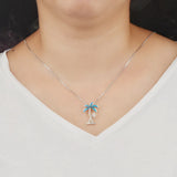 Opal Palmtree Lady Pendant Chain Necklace Summer Seashore Beach Charm Jewelry