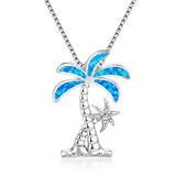 Opal Palmtree Lady Pendant Chain Necklace Summer Seashore Beach Charm Jewelry