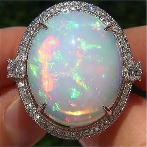 Opal Ring 925 Silver Zircon Jewelry for Women