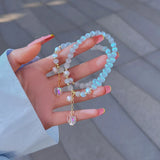Opal Stone Pearl Love Pendant Bracelet for Women