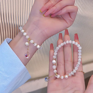 Opal Stone Pearl Love Pendant Bracelet for Women