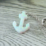 Opal Stone Pendant Choker Necklace 925 Silver Women Collar with Anchor Pendant