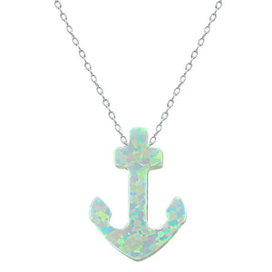 Opal Stone Pendant Choker Necklace 925 Silver Women Collar with Anchor Pendant