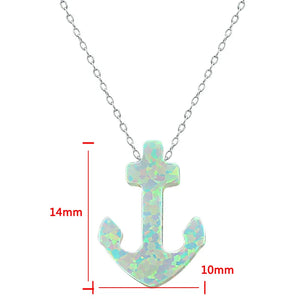 Opal Stone Pendant Choker Necklace 925 Silver Women Collar with Anchor Pendant