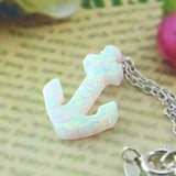 Opal Stone Pendant Choker Necklace 925 Silver Women Collar with Anchor Pendant