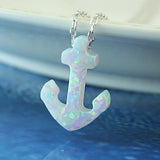 Opal Stone Pendant Choker Necklace 925 Silver Women Collar with Anchor Pendant