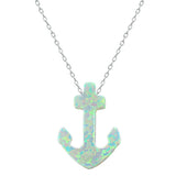 Opal Stone Pendant Choker Necklace 925 Silver Women Collar with Anchor Pendant