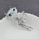 Opal Kitten Cat Eye Stone Brooch Crystal Collar Dress Fashionable Sexy Wedding