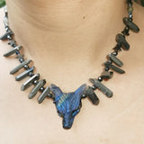 Opalite Wolf Necklace, Ice Queen Witch Jewelry