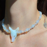 Opalite Wolf Necklace, Ice Queen Witch Jewelry