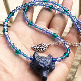 Opalite Wolf Necklace, Ice Queen Witch Jewelry
