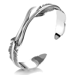 Adjustable Tibetan Silver Feather Cuff Bracelet Classic Jewelry Gift
