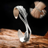 Adjustable Tibetan Silver Feather Cuff Bracelet Classic Jewelry Gift