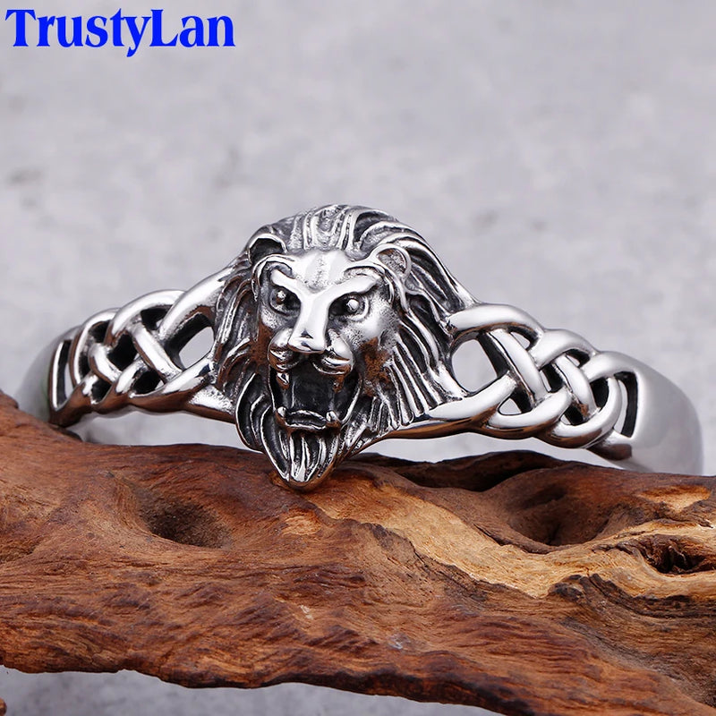 Stainless Steel Lion Head Cuff Bracelet Gothic Biker Jewelry