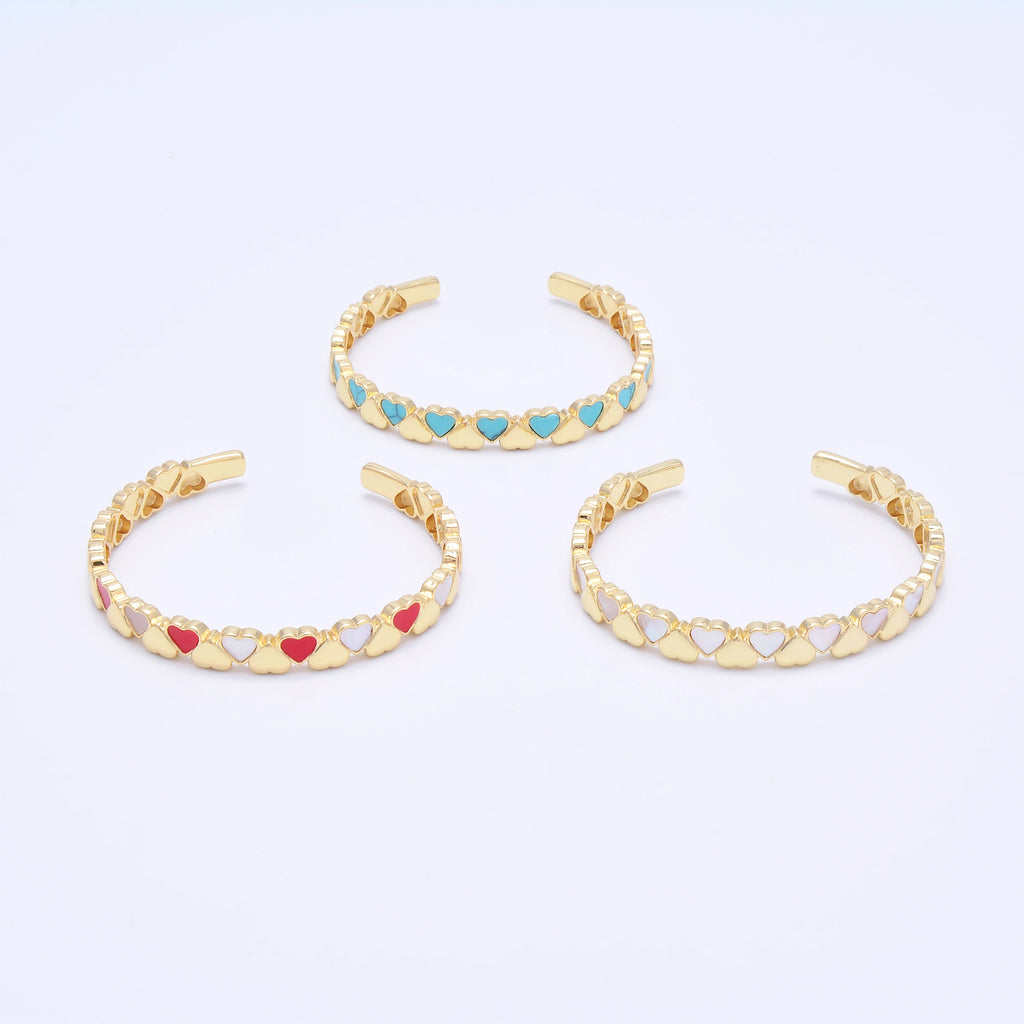 Colorful Heart Bangles Romantic Style Jewelry Gold-Color Enamel Brass Bracelets