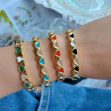Colorful Heart Bangles Romantic Style Jewelry Gold-Color Enamel Brass Bracelets