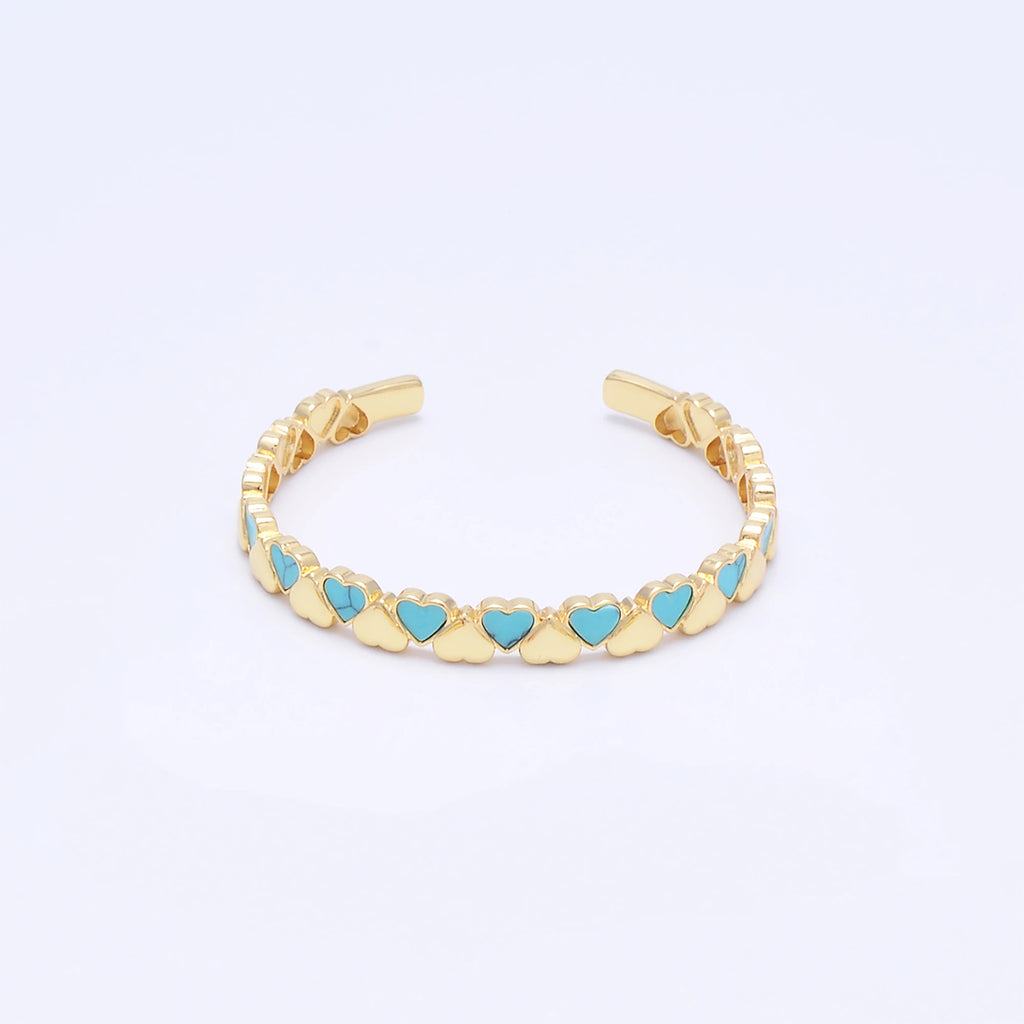 Colorful Heart Bangles Romantic Style Jewelry Gold-Color Enamel Brass Bracelets