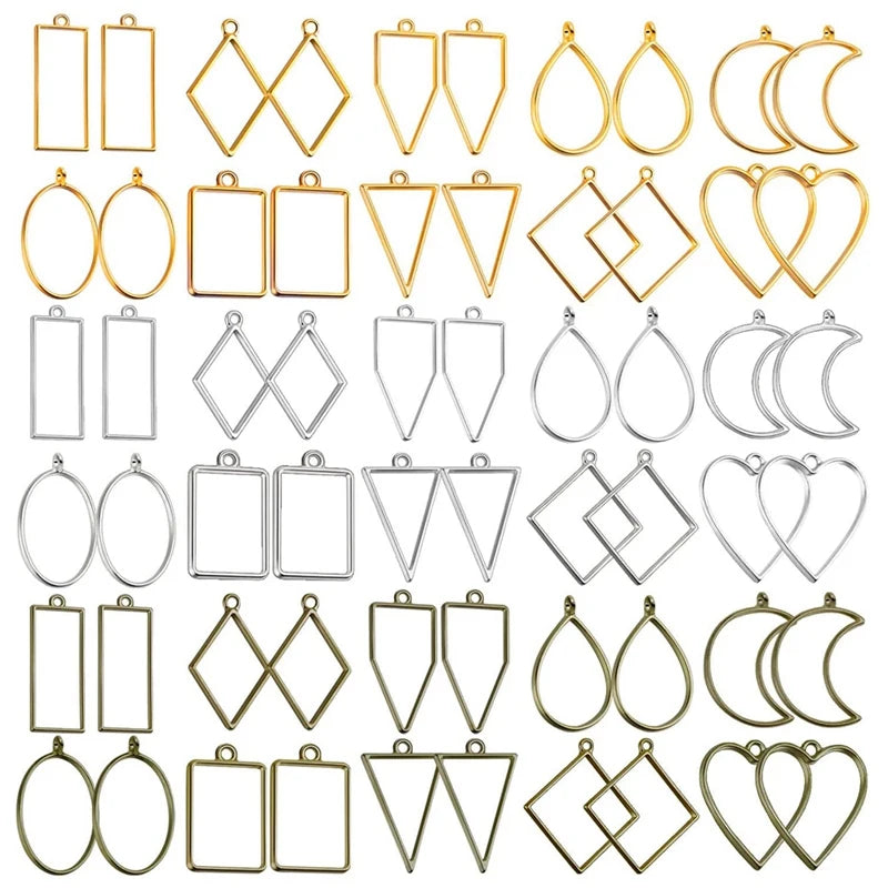 60Pcs Hollow Frame Pendants Resin Craft Bezels for Jewelry Molds