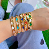Women's Triangle Plaid Charm Bracelet with Artificial Stone in Gold