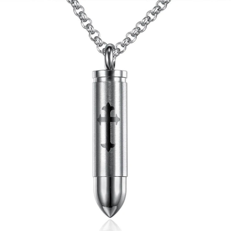 Bullet & Cross Pendant Necklaces for Men Titanium Stainless Steel Chain