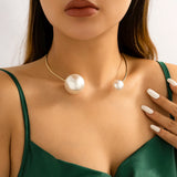 Open Circle CCB/Pearl Choker Necklace for Women Wedding Collar