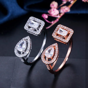 Gorgeous Zircon Stones Rose Silver Adjustable Ring for Women