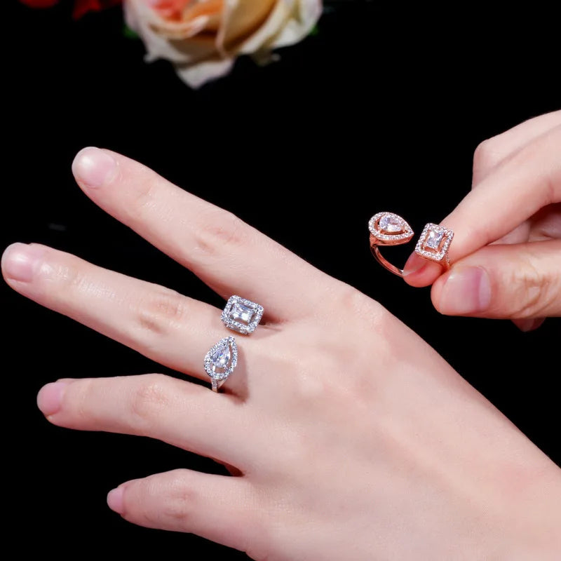Gorgeous Zircon Stones Rose Silver Adjustable Ring for Women