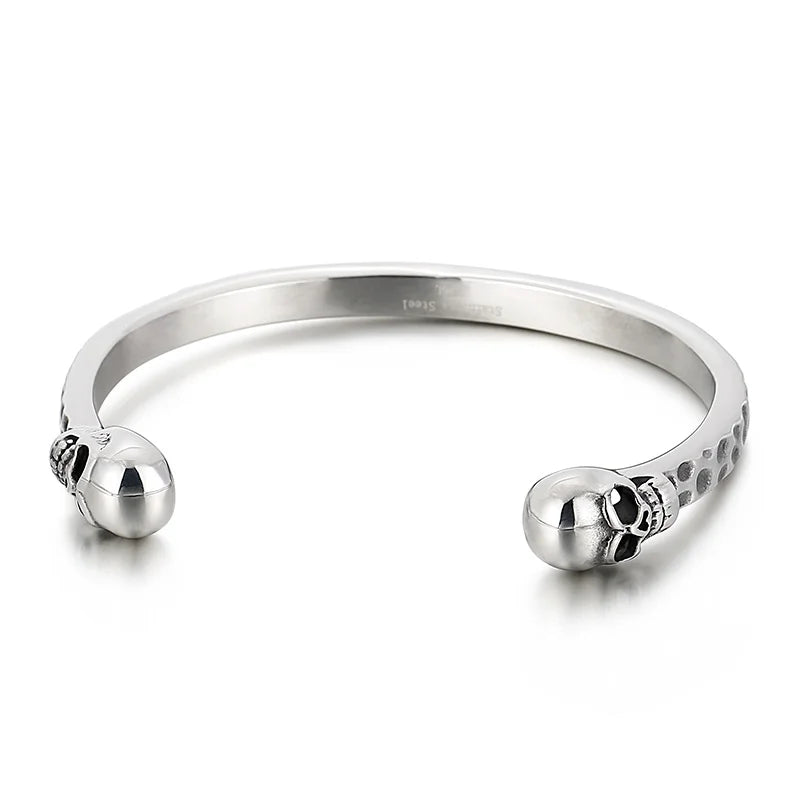 Skull Bangle Men Stainless Steel Open Cuff 316L