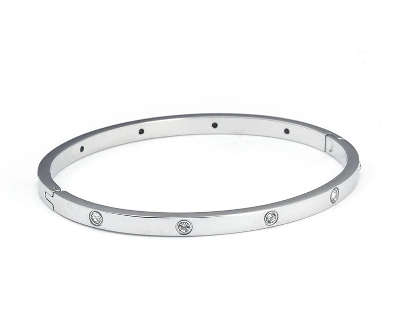 Stainless Steel CZ Bracelets for Women Crystal Plating Cuff Wristband