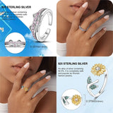 925 Sterling Silver Flower Star Moon Rainbow Ring Gift