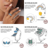 925 Sterling Silver Flower Star Moon Rainbow Ring Gift