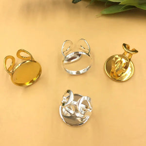 Adjustable Open Rings Settings, 20mm Round Cabochon Blanks, DIY Jewelry Making
