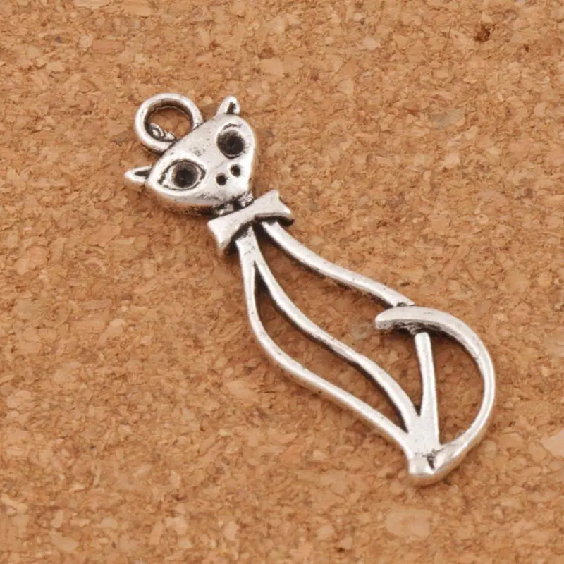 Slim Lady Cat Spacer Charm Beads Tibetan Silver Jewelry Finding L1162