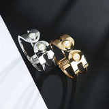 Women's Double Head Pearl Bracelet - Adjustable Geometric Cuff Bangles
