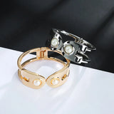 Women's Double Head Pearl Bracelet - Adjustable Geometric Cuff Bangles