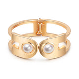 Women's Double Head Pearl Bracelet - Adjustable Geometric Cuff Bangles