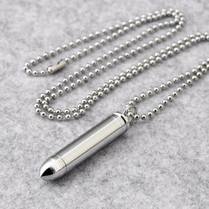 Stainless Steel Cylinder Pill Memorial Ash Urn Pendant Necklace Set